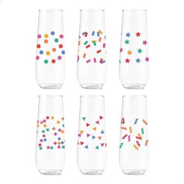 Imagem de TOSSWARE POP 255.1 g Flauta Confetti Série Galore, Conjunto de 6, Qualidade Premium, Reciclável, Inquebrável e Vidro Impresso Plástico Transparente
