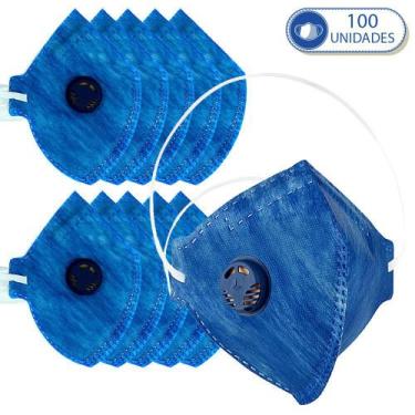 Imagem de 100 Máscaras Descartáveis com Válvula Respiratória Para Proteção KN910
