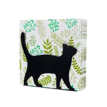 Imagem de SOFFEE DESIGN Porta-guardanapos de gato vertical de ferro, suporte de guardanapo de sombra animal conveniente decoração de armazenamento de mesa, dispensador de toalha de papel adorável para bancadas de cozinha, mesa de jantar, preto