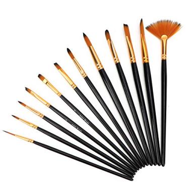 Imagem de Conjunto de Pincéis de Formato Exclusivo de 12 Peças, Cerdas de Nylon de para Aquarela, Guache, Acrílico e Tinta a óleo
