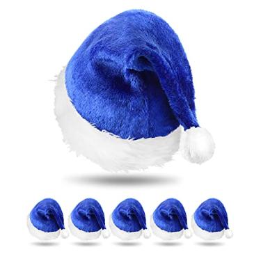 Imagem de BBTO 6 chapéus de Papai Noel de pelúcia de veludo, chapéu de Natal grosso de pelúcia com forro confortável para adultos, Azul, approx. 44 x 31.5 cm/ 17.32 x 12.4 inches