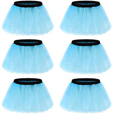 Imagem de Ibeauti Pacote com 6 saias tutu femininas de tule com 3 camadas elásticas e fofas tutus dos anos 80, fantasia de Halloween, 6 Azul (cintura 56-96,5 cm), M