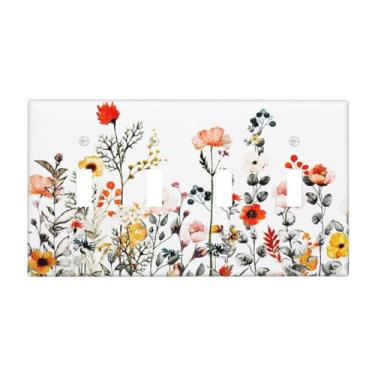 Imagem de Country Spring Colorida Flor Selvagem Floral 4 Gang Quadriciclo Interruptor de Luz Placa Decorativa Elétrica Placa Decorativa Sem Parafusos