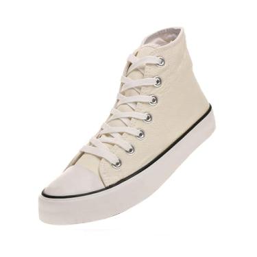 Imagem de rosyclo Tênis feminino de lona de cano alto moderno com cadarço clássico casual, Bege, 45 BR