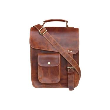 Imagem de Bolsa mensageiro de couro, bolsa tiracolo vintage para mulheres e homens, bolsa masculina, Marrom, 11'' inches