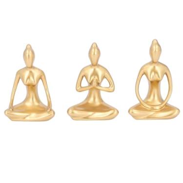 Imagem de 3 Peças Estatuetas de Meditação, Estatueta de Menina de Metal Arte Senhora Estátua Yoga Pose Figura Decoração Abstrata Meditação Meninas Escultura Ornamento para Decoração de