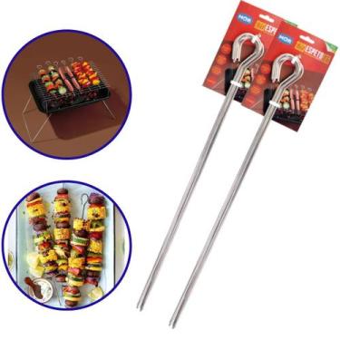 Imagem de Kit 6 Espetos Espetinhos Simples Churrasquinho Churrasco Aço Cromado -