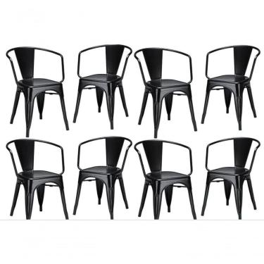 Imagem de Kit 8 Cadeiras Iron Tolix Francesinha Industrial Com Apoio De Braços Pretas