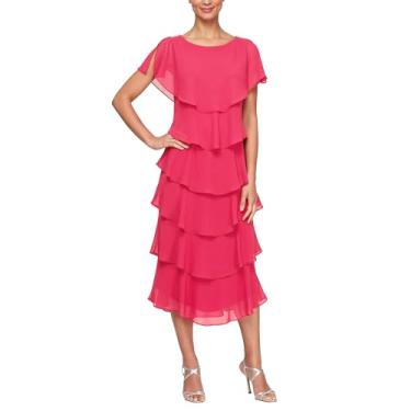 Imagem de S.L. Fashions Vestido feminino Georgette gola canoa em camadas comprimento midi casamento convidada com detalhe de ombro frisado, Decote em V sorvete, 44