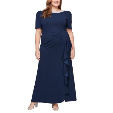 Imagem de Alex Evenings Vestido feminino longo adornado com decote no cotovelo, mãe da noiva, vestido formal (tamanho grande), Azul marino, 25 Plus Size