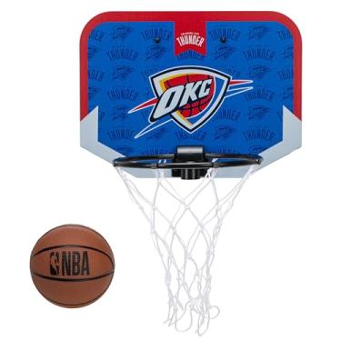 Imagem de Franklin Sports Cesta de basquete NBA Oklahoma City Thunder Mini Over The Door – Mini cesta de basquete infantil com basquete – Mini argola para fãs da NBA para quarto + escritório – Conjunto de
