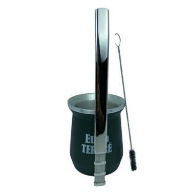 Imagem de Kit tereré cuia copo redondo 350ml alumínio parede dupla verde + bomba