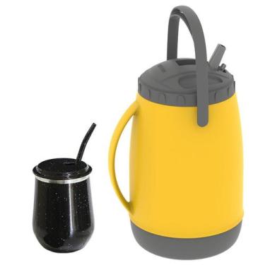 Imagem de Kit Tereré Vino Garrafa Copo Térmico E Bomba Amarelo e Preto - Gastrob