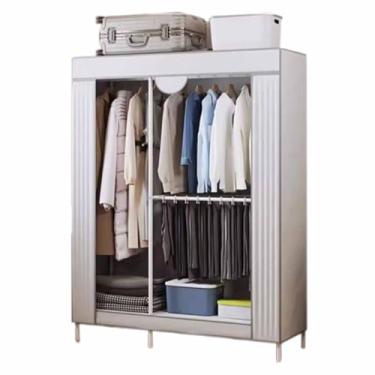 Imagem de Guarda-roupa Armário de armação de aço completo armário de tecido de veludo pêssego armário de armazenamento de capacidade extra grande para aluguel habitação branco armário