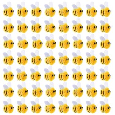 Imagem de LLOUSSAK 56 peças de feltro de feltro de lã para artesanato, abelhas fofas de feltro de lã amarela, abelhas falsas, abelhas de feltro, mini artesanato, brinquedo de pelúcia fofo para lembrancinhas de