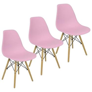 Imagem de Kit 3 Cadeiras Charles Eames Eiffel Wood Design Rosa - Lianto Decor