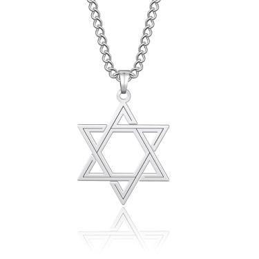 Imagem de Yifnny Colar com pingente de estrela de Davi, pingente de cruz hexagrama, colar de corrente de aço inoxidável, joias simples de estrela de Davi, colares de cruz para mulheres e homens, Aço inoxidável,