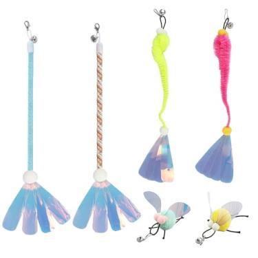 Imagem de MiOYOOW Recargas de brinquedo para varinha de gato, 6 peças, lantejoulas, brinquedo de inseto, substituição interativa para varinha de gato com sinos para gatos em ambientes internos e gatinhos