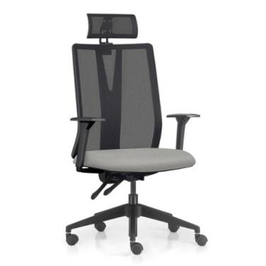 Imagem de Cadeira Escritório Giratória Presidente Flow F02 Base Preta Crepe Cinz