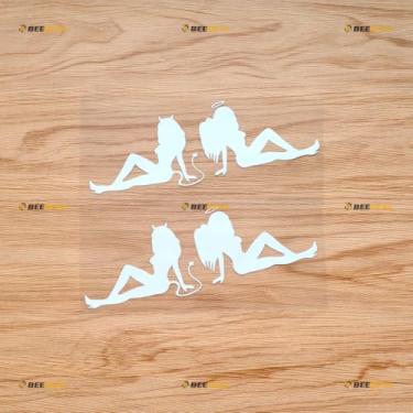 Imagem de Adesivo Sexy Angel Devil Girl Vinil Naked - Pacote com 2 Branco 15 cm - Para Carro Barco Laptop Copo Sem Fundo Cortado