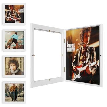 Imagem de Emfogo Pacote com 4 molduras de disco de vinil para parede, moldura de vinil para exibição de disco de vinil, molduras de álbum para capa de álbum LP de 30 x 30 cm (pacote com 4/branco)