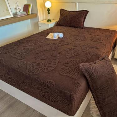 Imagem de Capa de colchão, veludo, quente, antiderrapante, capa contra poeira, macia, elástica, respirável, protetor de colchão com bolso profundo para decoração de cama de quarto - marrom|Califórnia: 200,7 x