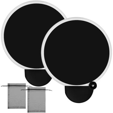 Imagem de Roowest 2 peças, 2 peças, leque dobrável redondo com bolsa, ventiladores de disco voador dobráveis coloridos de poliéster, ventiladores portáteis portáteis compactos, dobráveis, ventiladores de