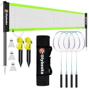 Imagem de Olybeaka Conjunto profissional Baminton, conjunto de rede de badminton portátil para quintal com bolsa de transporte, 4 raquetes de badminton de alumínio, 3 petecas - fácil de montar e durável (6 m
