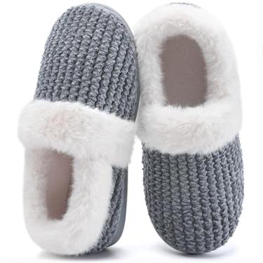Imagem de WateLves Pantufas Femininas De Espuma Viscoelástica Felpuda, Fechadas, Com Forro De Lã Coral, Sapatos Para Casa, Para Ambientes Internos E Externos (Cinza Escuro, 39,5)