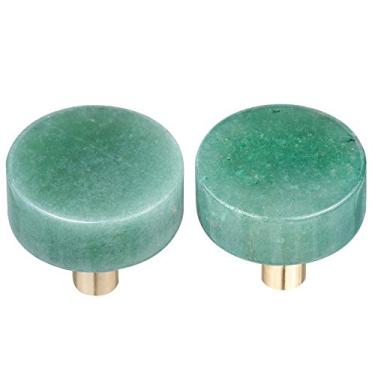 Imagem de rockcloud Pacote com 2 puxadores de gaveta de pedra de cristal natural verde aventurina Puxador de porta para armário com parafusos, ferragens decorativas para móveis