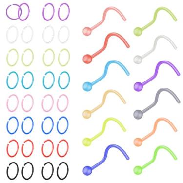 Imagem de KASFREE Piercing de nariz de plástico retentor em forma de L anéis coloridos para cirurgia anel de saca-rolhas 20G para homens e mulheres, Plástico, Sem Pedra Preciosa