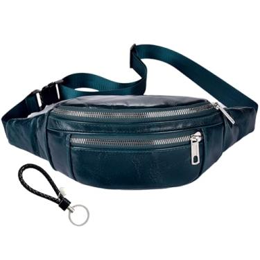 Imagem de Pochete vintage de couro legítimo, bolsos com zíper, alça de chaveiro, alça ajustável, mochila transversal de couro bovino, Azul, verde, Pochete