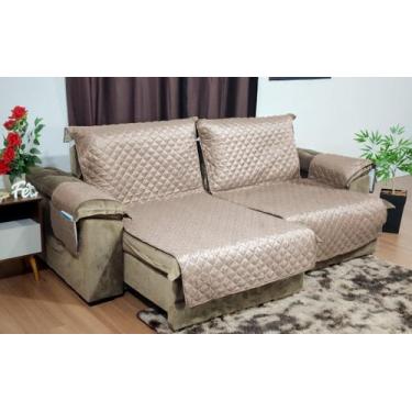 Imagem de Kit Sala Bege 1 Capa Sofá Retrátil + Cortina + 1 Tapete - Beatriz Enxo