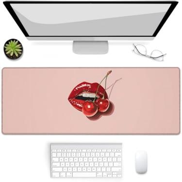 Imagem de VANZEV Tapete de mouse para jogos Cherry Lips, tapete de mouse, tapete de mesa, base de borracha antiderrapante para computadores, laptop, escritório, escola, acessórios para casa, presentes 80 x 30