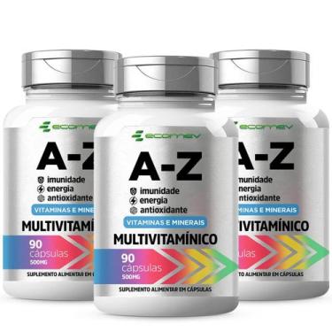 Imagem de 3x Multivitaminico A Z 22 Vitaminas 500Mg 90 Cápsulas Ecomev