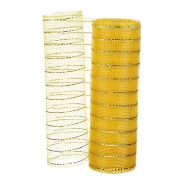 Imagem de PATIKIL Fita de malha decorativa, 25,4 cm x 25,5 m, rolo de fita metálica para decoração de guirlanda de árvore de Natal, ouro