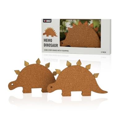 Imagem de YOBRO Conjunto de placa de cortiça de dinossauro com 10 pinos de ponta - decoração de parede de estegossauro para crianças e escritórios, pacote com 2 (fácil montagem em cola)