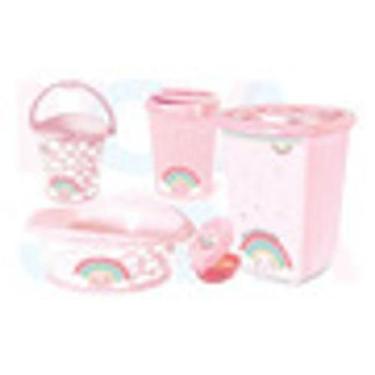 Imagem de Kit P/o Bebe Lixeira,saboneteira,cesto,balde,bacia Arco Iris - plasuti