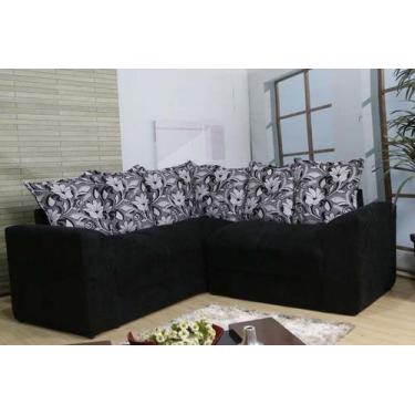 Imagem de Sofá de Canto Belo 5 Lugares Suede Preto/Floral - Casa Mobilare