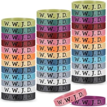 Imagem de Cunno 36 pulseiras de borracha WWJD pulseiras O que Jesus faria? Pulseiras de silicone com versículo religioso da Bíblia coloridas, inspiradoras, presentes para homens e mulheres, lembrancinhas de