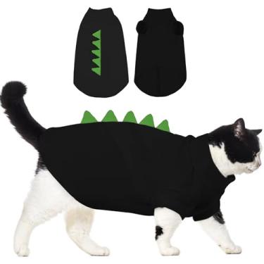 Imagem de DENTRUN Roupas para gatos Sphynx, fantasia de gato sem pelos com design de dinossauro, camisetas de algodão respirável apenas para gatos, camisetas diárias de gatinho de gola redonda com mangas,