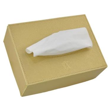 Imagem de Caixa Porta Lenços de Papel Vayly em Material Sintético com Abertura Oval, Forro Interno, Papelão Rígido e Lenço Incluso 50 un – Suporta Até 100 un (Ouro Light)