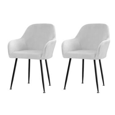 Imagem de Lzyjckh Capas de veludo para cadeiras de jantar com encosto curvo, Capa elástica para banco de bar giratório com braços, para decoração de sala de jantar,Light gray 2pcs