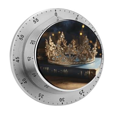 Imagem de Cronômetro mecânico de aço inoxidável para cozinha, coroa vintage, livro impresso, cronômetro de contagem regressiva de aço inoxidável para projetos de fitness e tarefas de cozinha