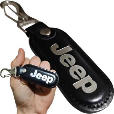 Imagem de Chaveiro Jeep Couro Preto Chave Carro Mosquetão Gancho Luxo - RS