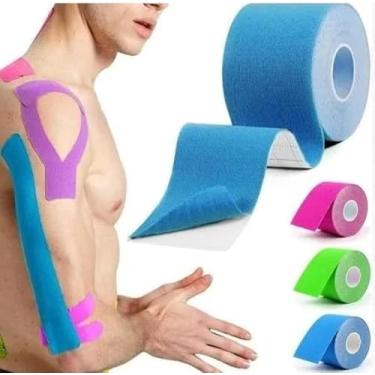 Imagem de Fita de Cinesiologia Bandagem Elástica Funcional - elástico sem látex, 5cm x 5m resistente à água, fita cinesiologia sem corte para dor no joelho, cotovelo e ombro