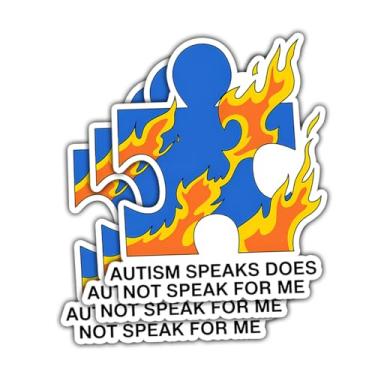 Imagem de Adesivo Autism Speaks Does Not Speak for Me – Bold Neurodiversity Puzzle Piece on Fire Decalque de vinil à prova d'água para laptop, garrafa de água, caderno, carro, fichário – Presente para adultos