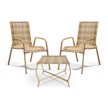 Imagem de Kit 2 Cadeiras E Mesa De Centro De Junco Área Externa De Aço