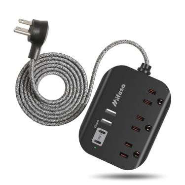 Imagem de Faixa de alimentação de 10 pés com portas USB, cabo de extensão com 3 tomadas e 3 portas de carregamento USB, tomada plana, montagem na parede, proteção contra picos de tensão para viagens em