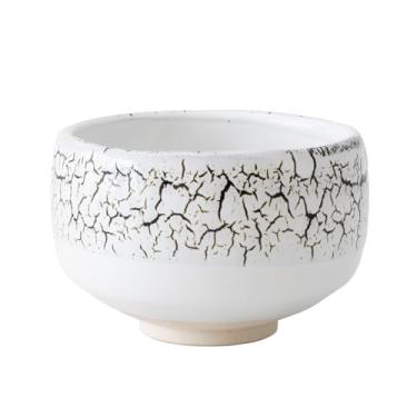 Imagem de Asayu Japan Tigela Matcha Midorizumi – Gifu Chawan de cerâmica japonesa feita à mão, 12 cm (4,72 pol.) de diâmetro x 7,3 cm (2,87 pol.) de altura, 415 g – Branco com padrão verde escuro
